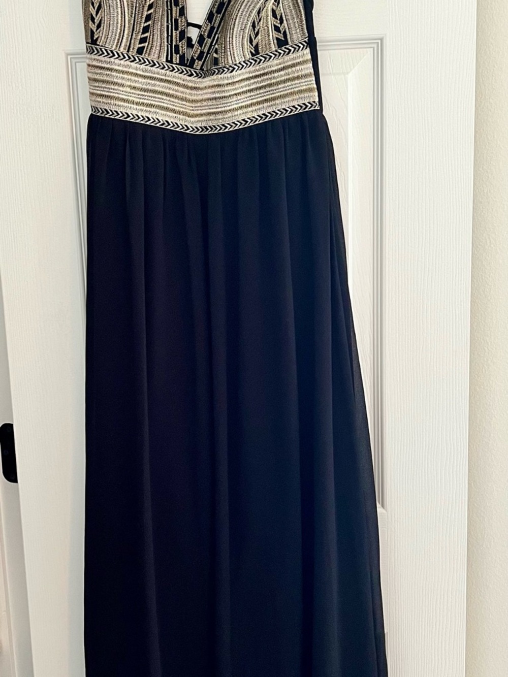 Soieblu Black Maxi Dress with Metallic Embroidered Bodice